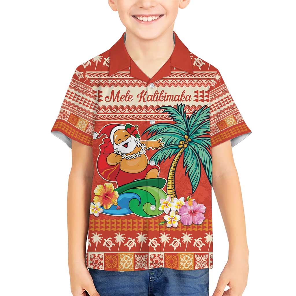 Hawaii Mele Kalikimaka Family Matching Short Sleeve Bodycon Dress and Hawaiian Shirt Surfing Santa Funny Christmas LT9 Son's Shirt Red - Polynesian Pride