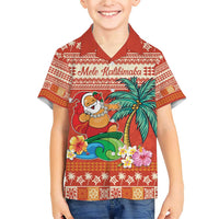 Hawaii Mele Kalikimaka Family Matching Short Sleeve Bodycon Dress and Hawaiian Shirt Surfing Santa Funny Christmas LT9 Son's Shirt Red - Polynesian Pride