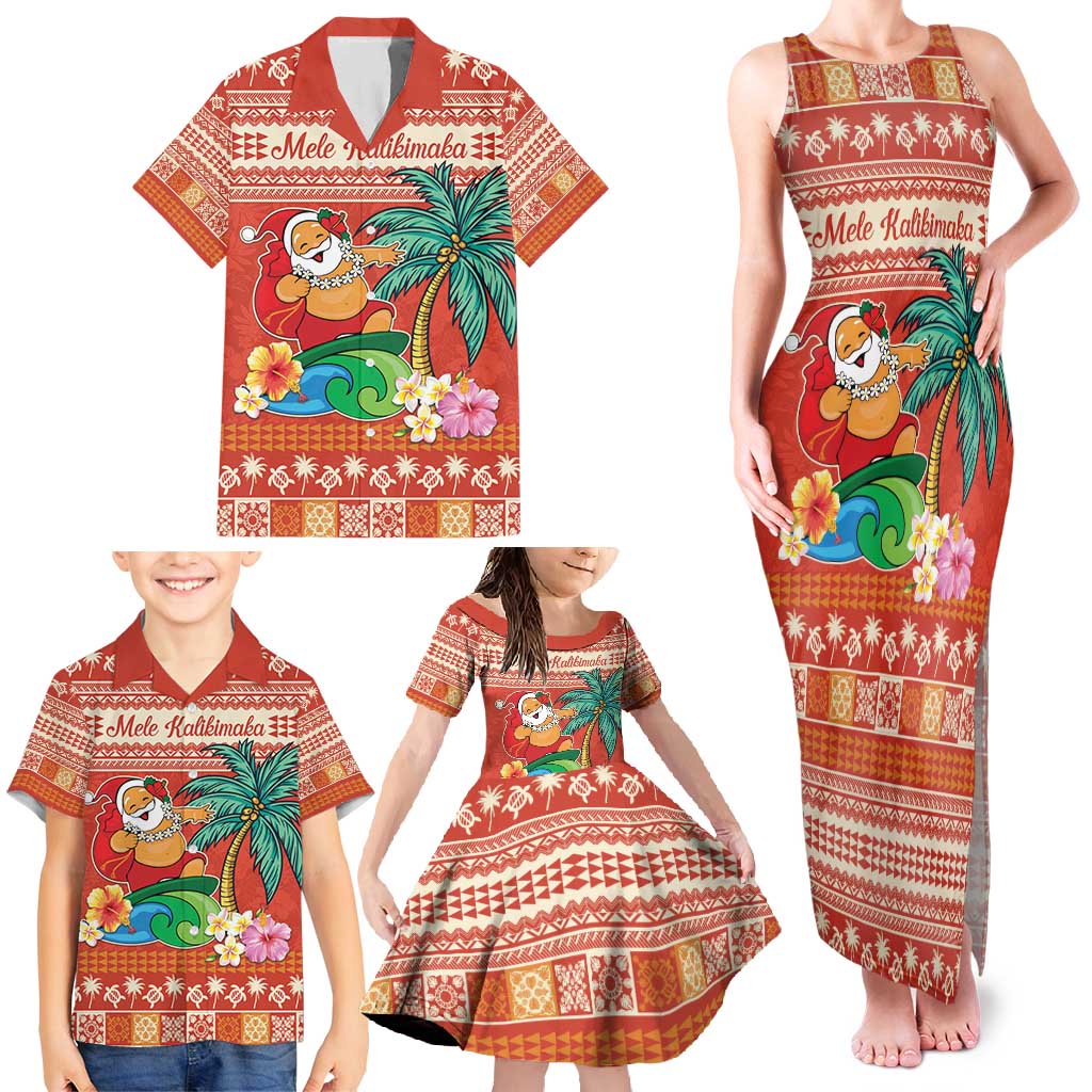 Hawaii Mele Kalikimaka Family Matching Tank Maxi Dress and Hawaiian Shirt Surfing Santa Funny Christmas