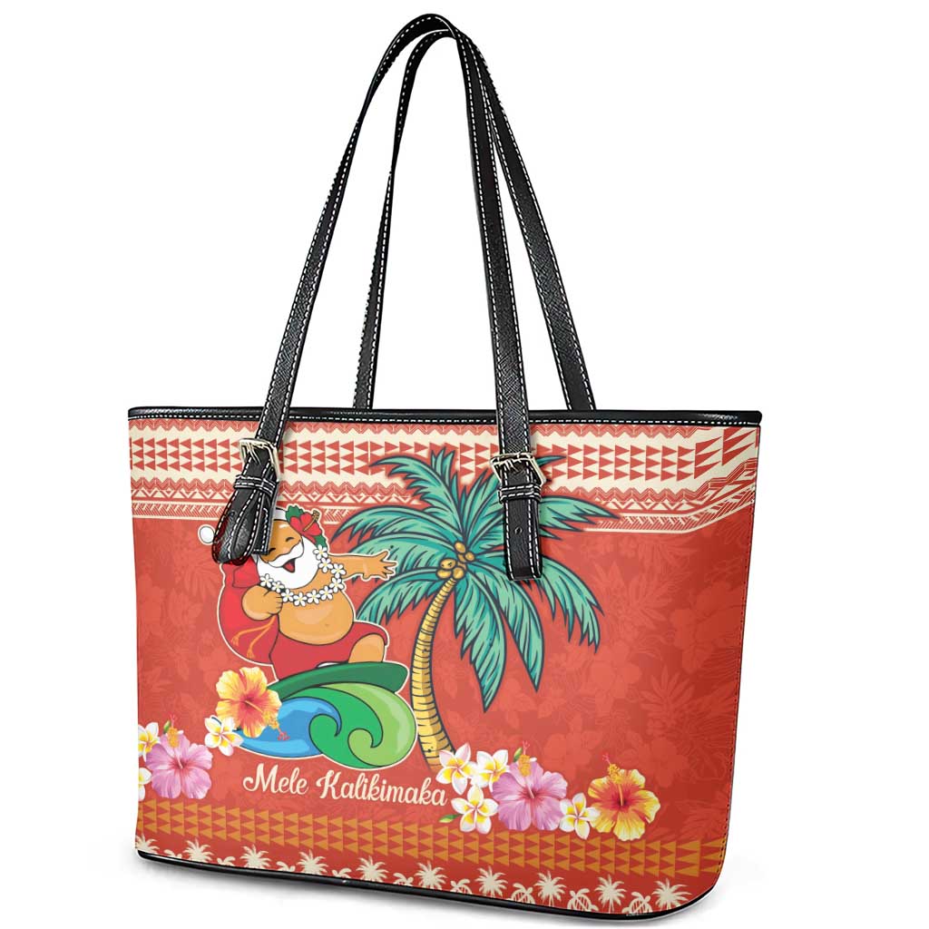 Hawaii Mele Kalikimaka Leather Tote Bag Surfing Santa Funny Christmas