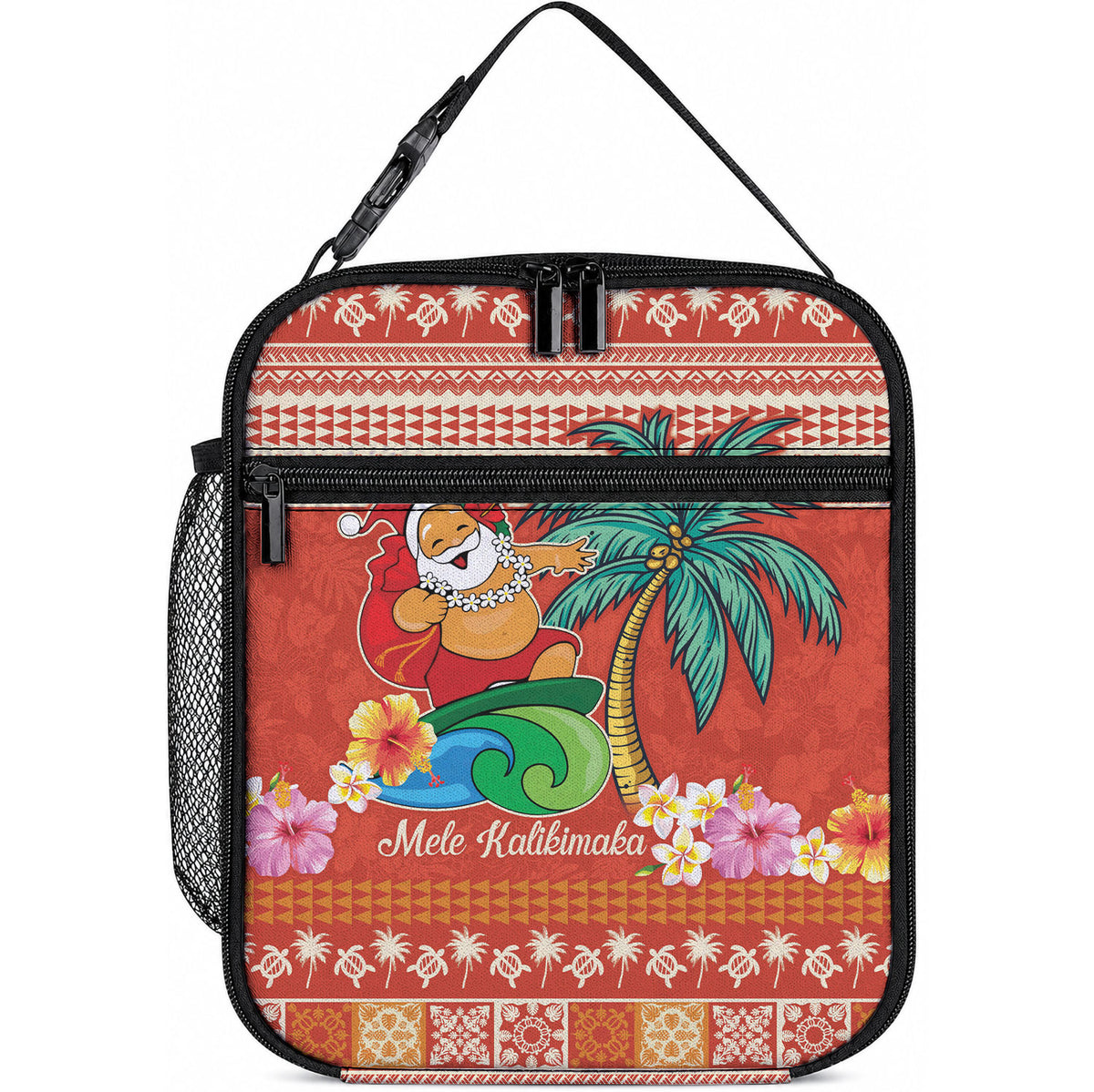 Hawaii Mele Kalikimaka Lunch Bag Surfing Santa Funny Christmas LT9 10.2 × 8.3 × 4.3 inch Red - Polynesian Pride