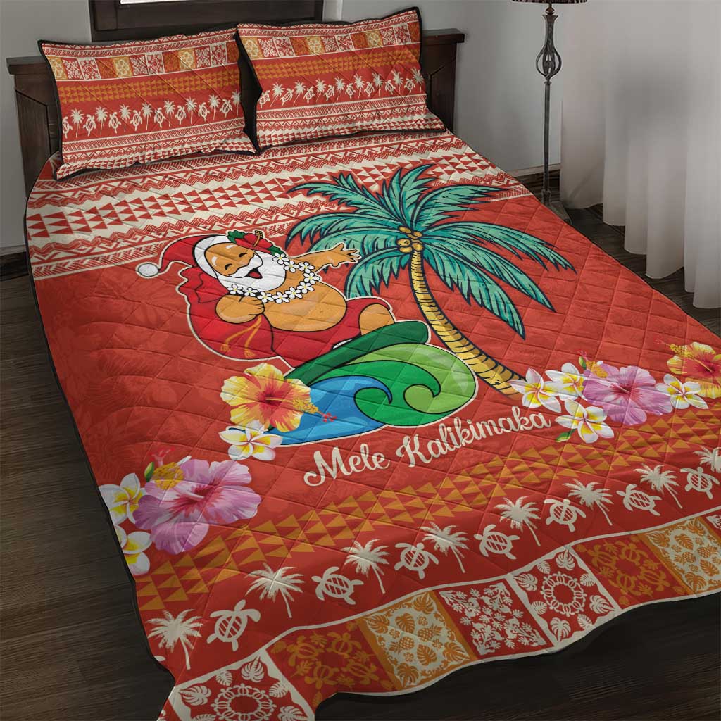 Hawaii Mele Kalikimaka Quilt Bed Set Surfing Santa Funny Christmas