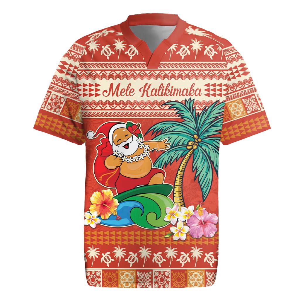 Hawaii Mele Kalikimaka Rugby Jersey Surfing Santa Funny Christmas