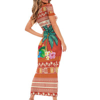 Hawaii Mele Kalikimaka Short Sleeve Bodycon Dress Surfing Santa Funny Christmas