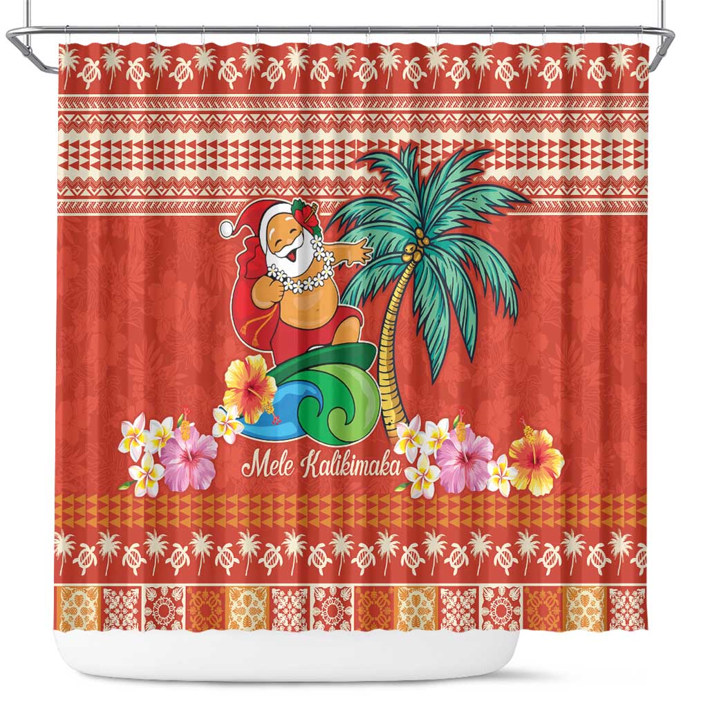 Hawaii Mele Kalikimaka Shower Curtain Surfing Santa Funny Christmas