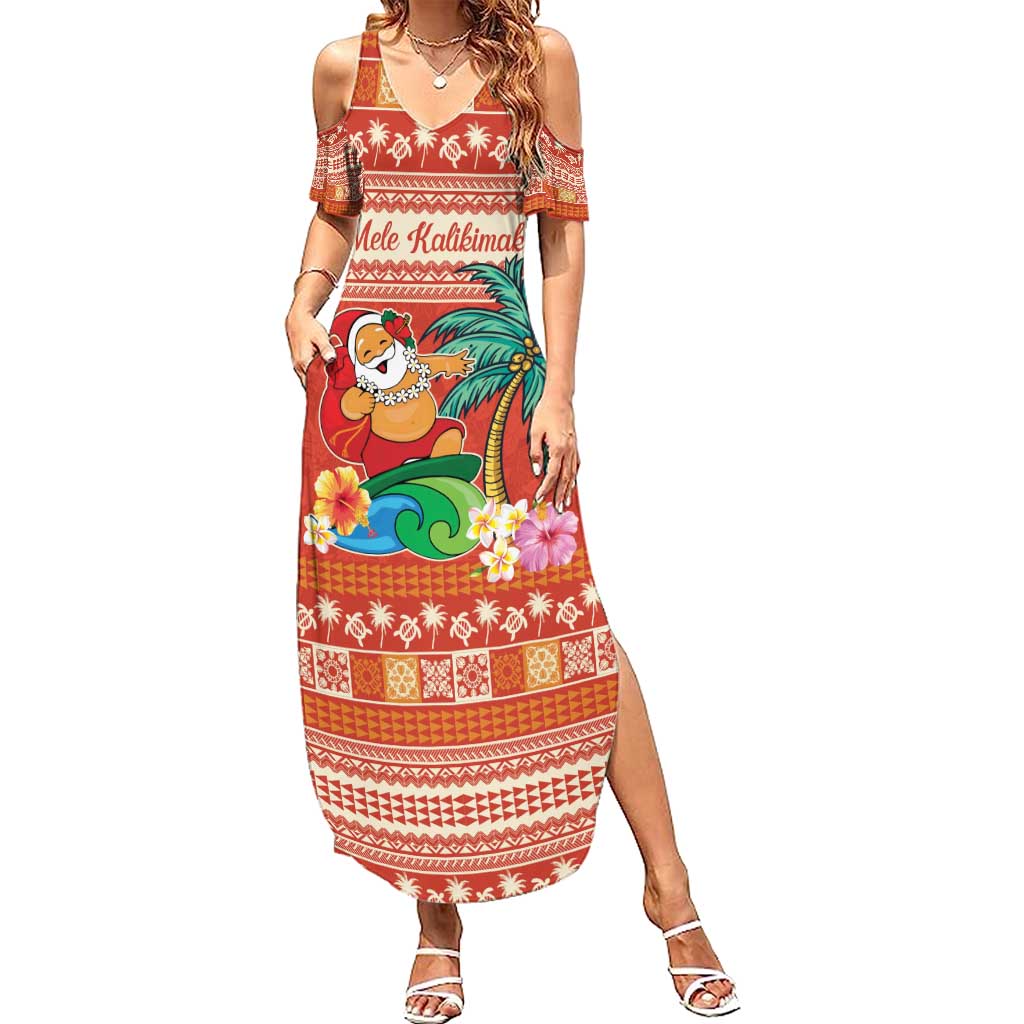 Hawaii Mele Kalikimaka Summer Maxi Dress Surfing Santa Funny Christmas