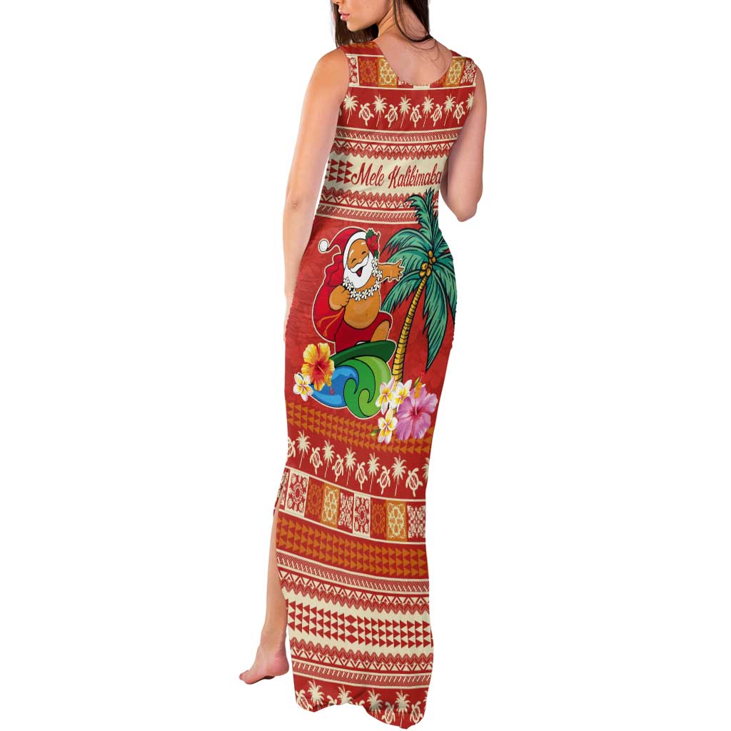 Hawaii Mele Kalikimaka Tank Maxi Dress Surfing Santa Funny Christmas