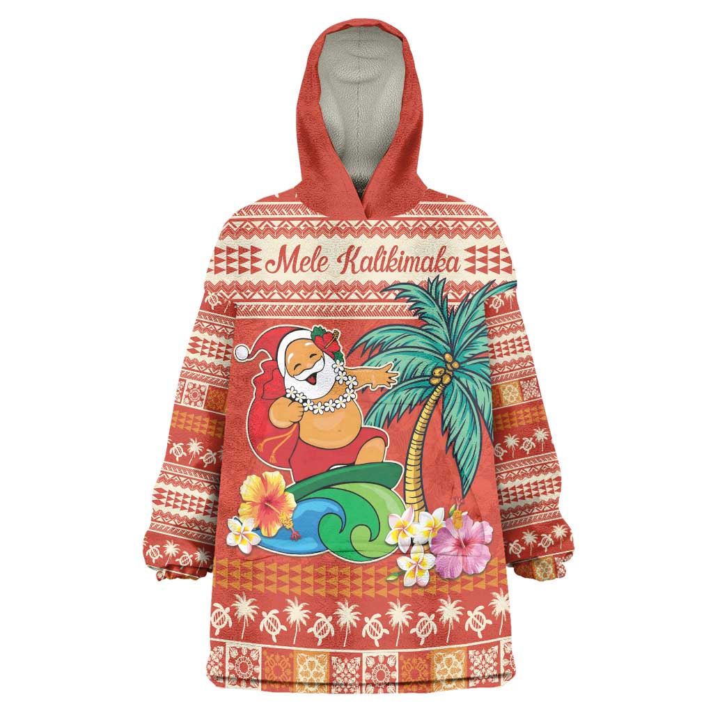 Hawaii Mele Kalikimaka Wearable Blanket Hoodie Surfing Santa Funny Christmas