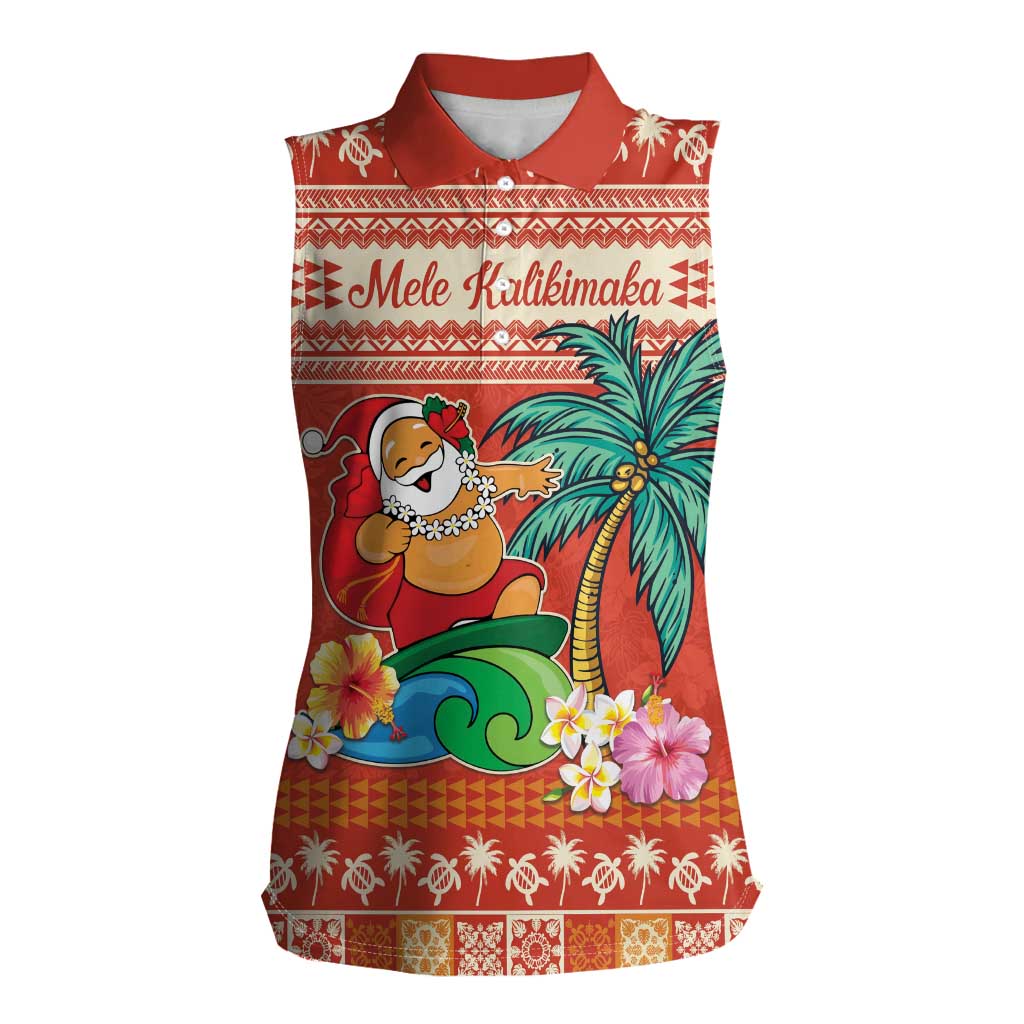 Hawaii Mele Kalikimaka Women Sleeveless Polo Shirt Surfing Santa Funny Christmas