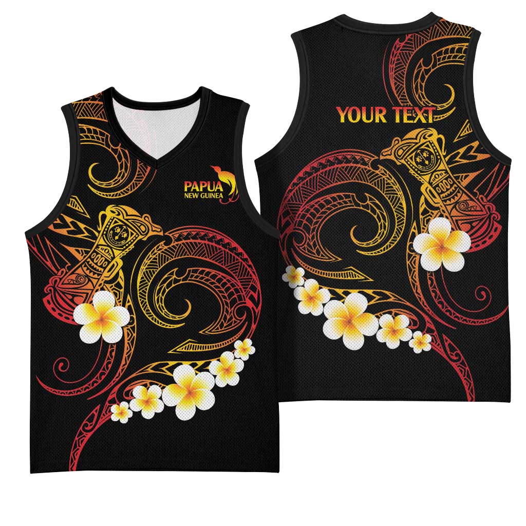 Personalised Papua New Guinea Sepik Basketball Jersey Plumeria Floral Tribal Pattern - Polynesian Pride