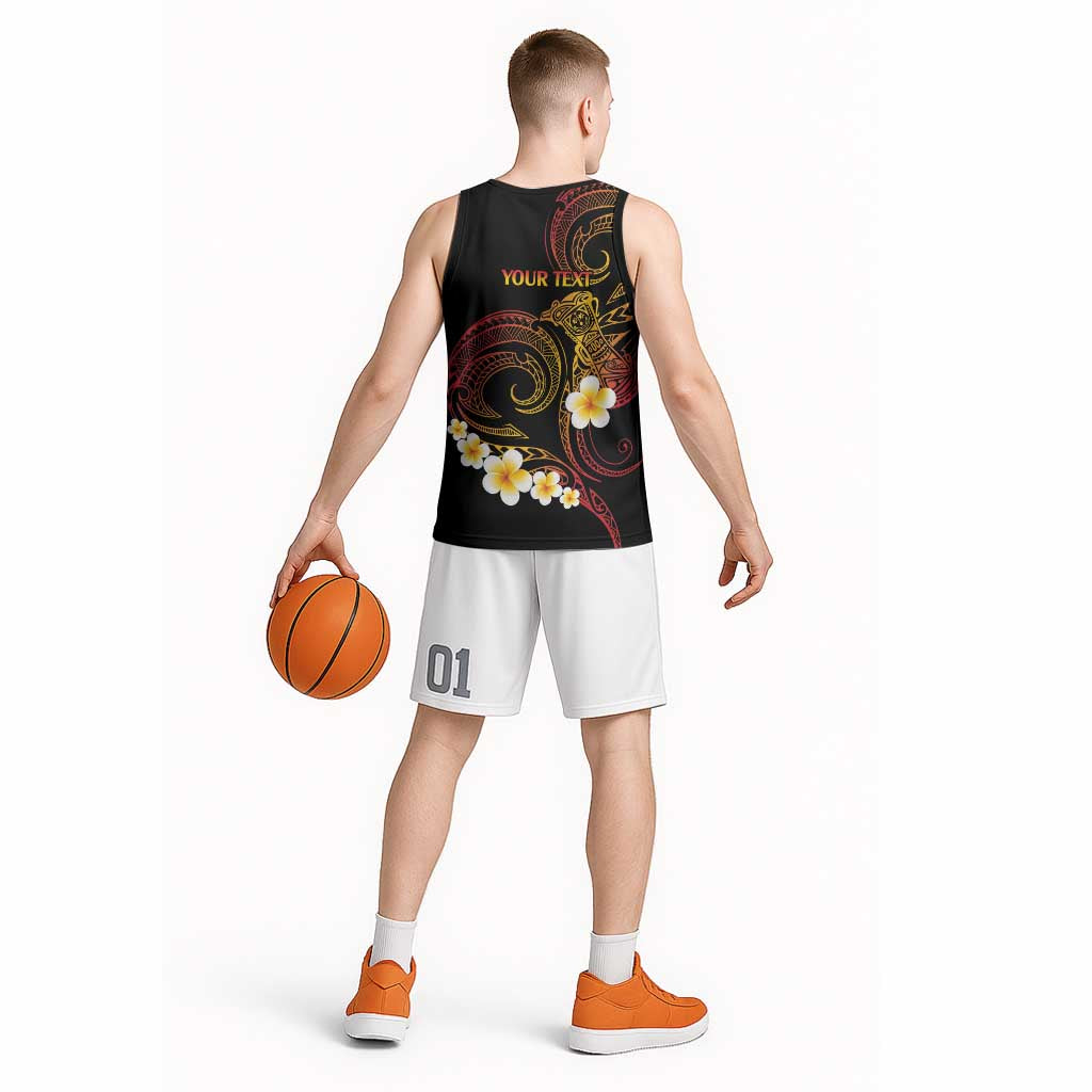 Personalised Papua New Guinea Sepik Basketball Jersey Plumeria Floral Tribal Pattern - Polynesian Pride