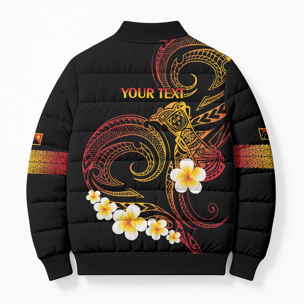 Personalised Papua New Guinea Sepik Bomber Puffer Jacket Plumeria Floral Tribal Pattern - Polynesian Pride