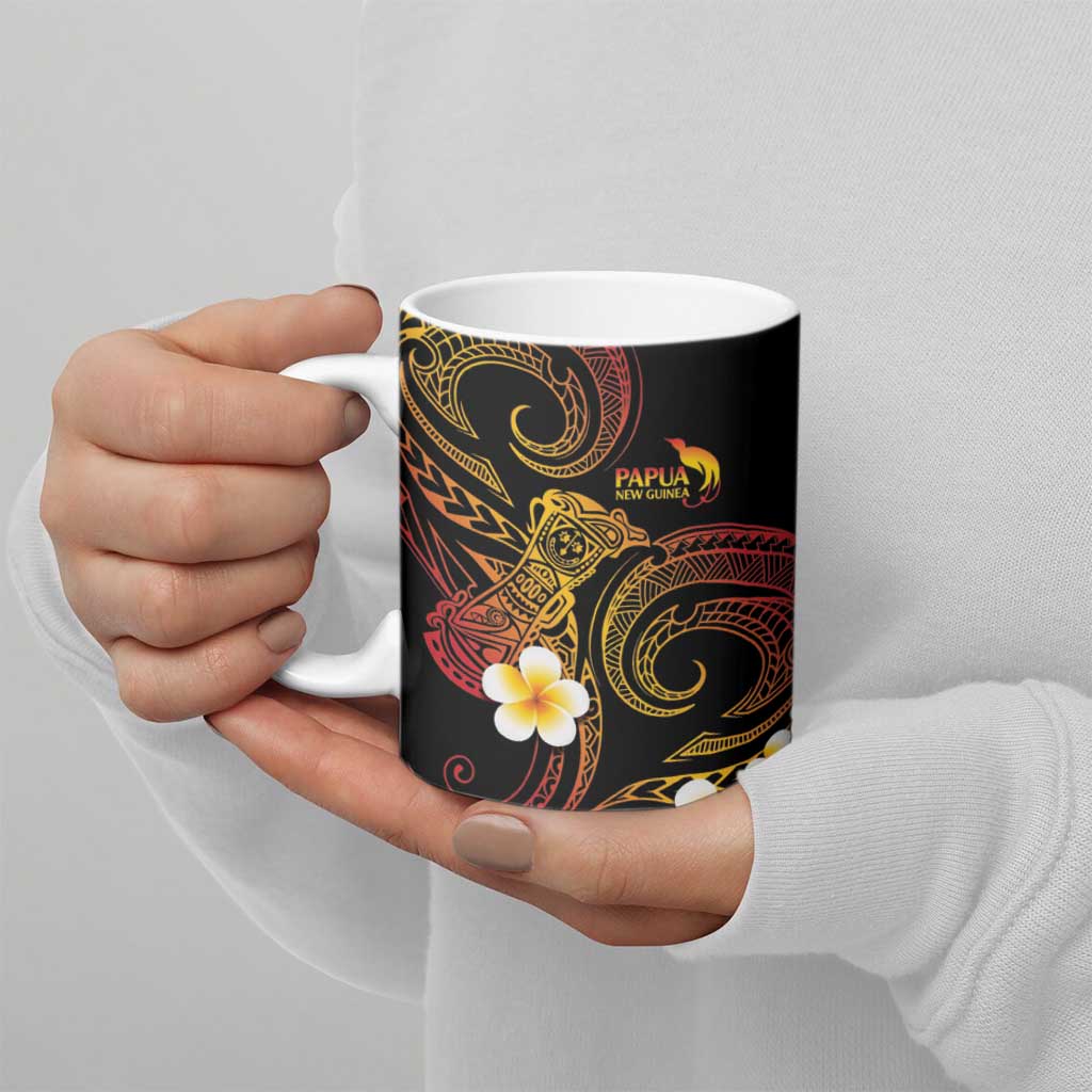 Personalised Papua New Guinea Sepik Ceramic Mug Plumeria Floral Tribal Pattern - Polynesian Pride