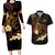 Personalised Papua New Guinea Sepik Couples Matching Long Sleeve Bodycon Dress and Hawaiian Shirt Plumeria Floral Tribal Pattern - Polynesian Pride