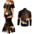 Personalised Papua New Guinea Sepik Couples Matching Mermaid Dress and Long Sleeve Button Shirt Plumeria Floral Tribal Pattern - Polynesian Pride