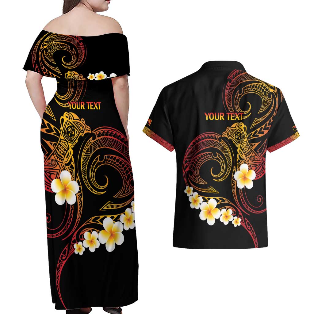 Personalised Papua New Guinea Sepik Couples Matching Off Shoulder Maxi Dress and Hawaiian Shirt Plumeria Floral Tribal Pattern LT9 - Polynesian Pride
