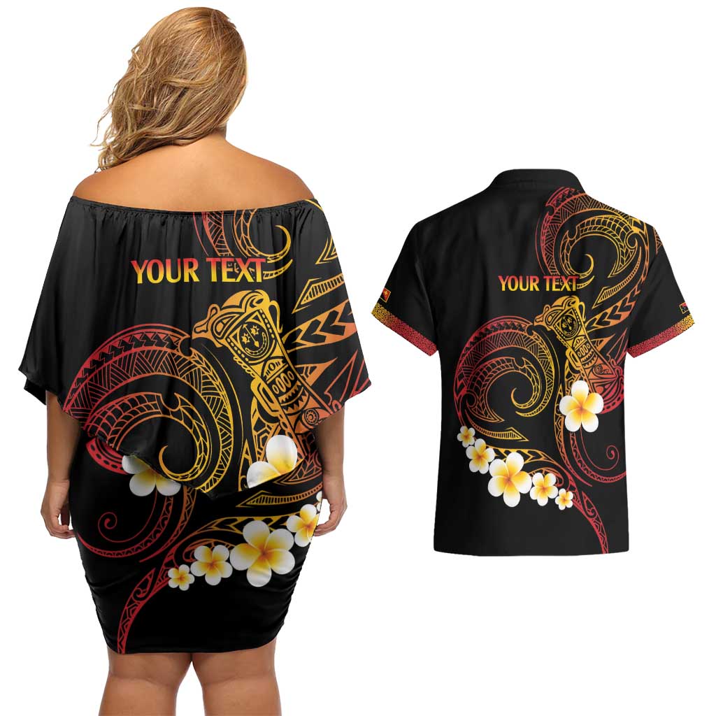 Personalised Papua New Guinea Sepik Couples Matching Off Shoulder Short Dress and Hawaiian Shirt Plumeria Floral Tribal Pattern LT9 - Polynesian Pride