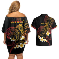 Personalised Papua New Guinea Sepik Couples Matching Off Shoulder Short Dress and Hawaiian Shirt Plumeria Floral Tribal Pattern LT9 - Polynesian Pride