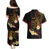 Personalised Papua New Guinea Sepik Couples Matching Puletasi and Hawaiian Shirt Plumeria Floral Tribal Pattern - Polynesian Pride