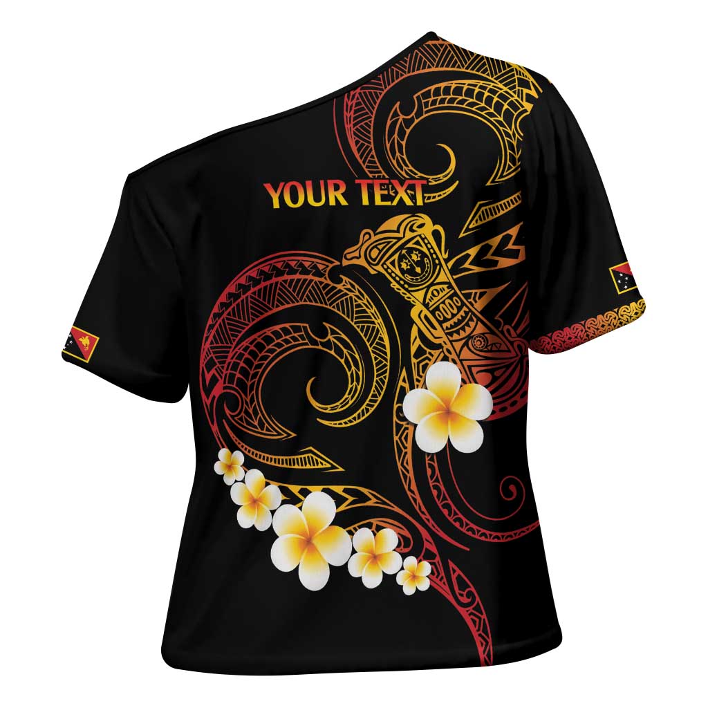 Personalised Papua New Guinea Sepik Cross Shoulder Shirt Plumeria Floral Tribal Pattern - Polynesian Pride