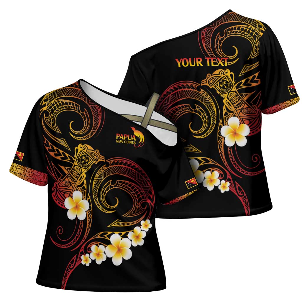 Personalised Papua New Guinea Sepik Cross Shoulder Shirt Plumeria Floral Tribal Pattern - Polynesian Pride