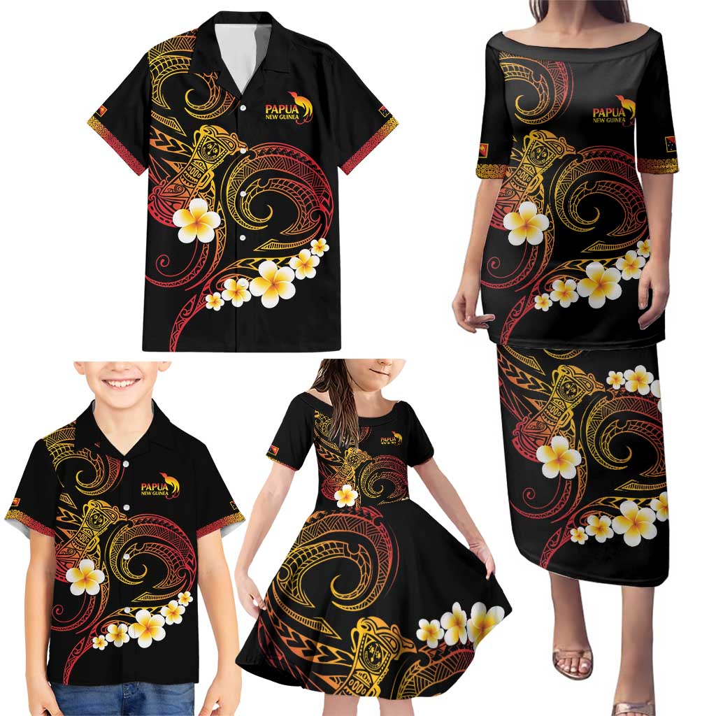 Personalised Papua New Guinea Sepik Family Matching Puletasi and Hawaiian Shirt Plumeria Floral Tribal Pattern - Polynesian Pride