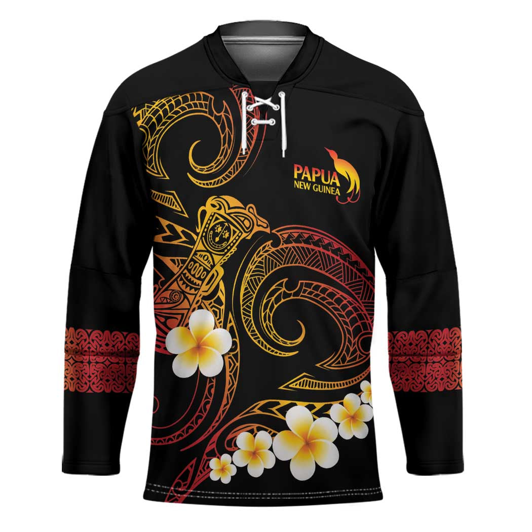 Personalised Papua New Guinea Sepik Hockey Jersey Plumeria Floral Tribal Pattern - Polynesian Pride