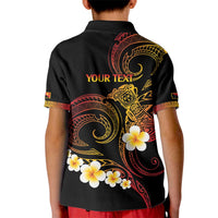 Personalised Papua New Guinea Sepik Kid Polo Shirt Plumeria Floral Tribal Pattern - Polynesian Pride