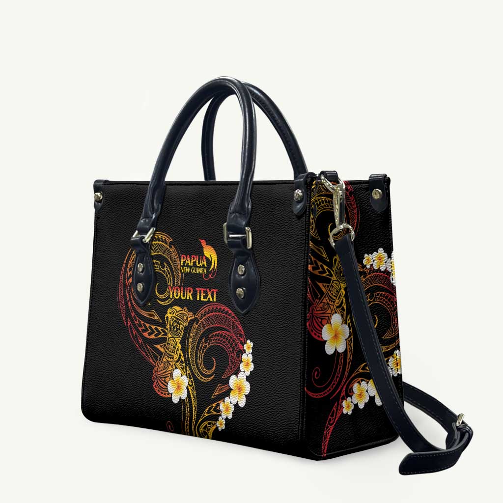 Personalised Papua New Guinea Sepik Leather Bag Plumeria Floral Tribal Pattern - Polynesian Pride