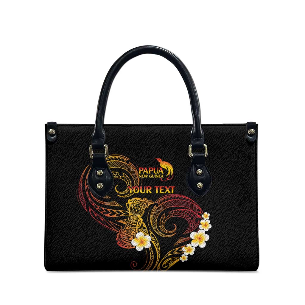Personalised Papua New Guinea Sepik Leather Bag Plumeria Floral Tribal Pattern - Polynesian Pride