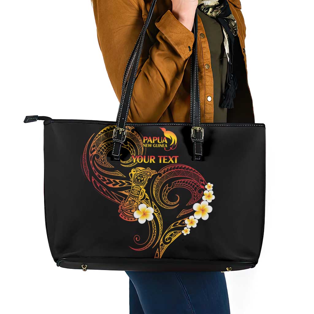 Personalised Papua New Guinea Sepik Leather Tote Bag Plumeria Floral Tribal Pattern - Polynesian Pride