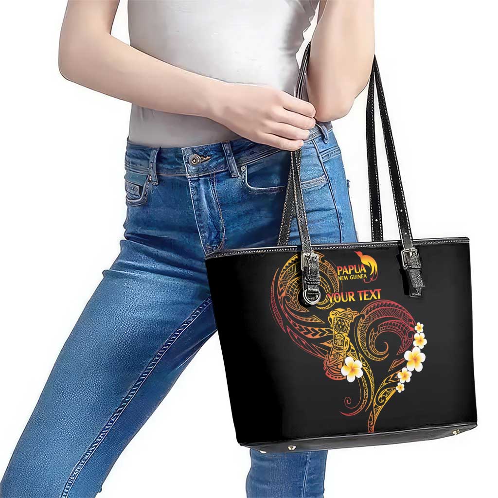 Personalised Papua New Guinea Sepik Leather Tote Bag Plumeria Floral Tribal Pattern - Polynesian Pride
