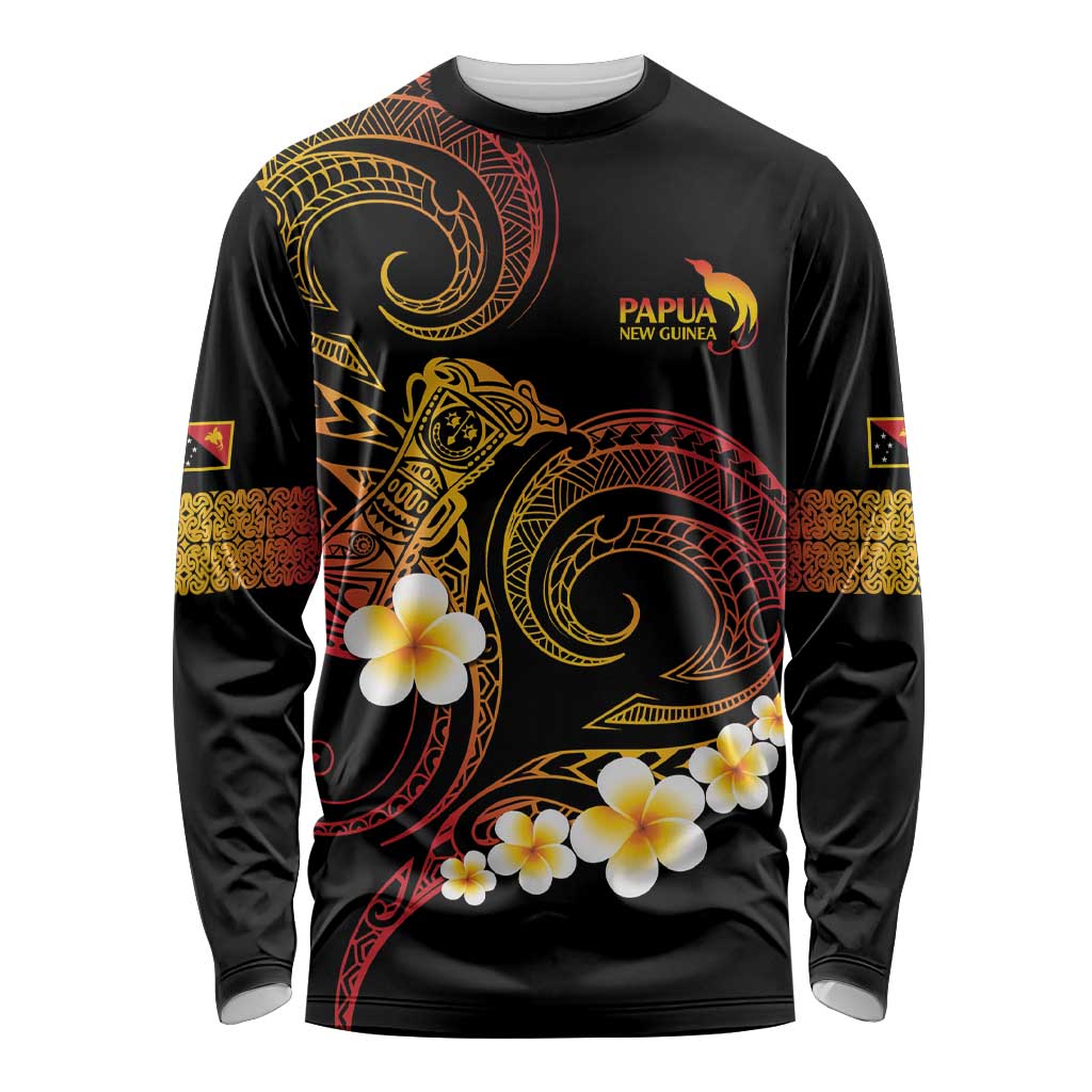 Personalised Papua New Guinea Sepik Long Sleeve Shirt Plumeria Floral Tribal Pattern - Polynesian Pride