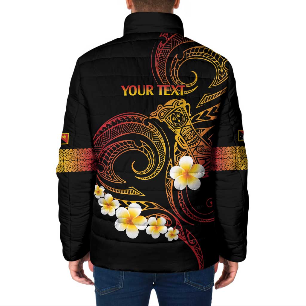 Personalised Papua New Guinea Sepik Padded Jacket Plumeria Floral Tribal Pattern - Polynesian Pride