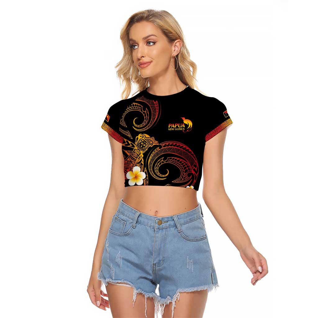 Personalised Papua New Guinea Sepik Raglan Cropped T Shirt Plumeria Floral Tribal Pattern - Polynesian Pride