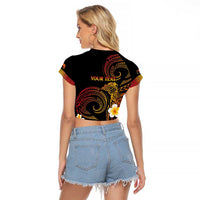 Personalised Papua New Guinea Sepik Raglan Cropped T Shirt Plumeria Floral Tribal Pattern - Polynesian Pride