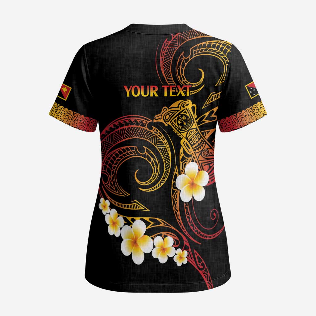 Personalised Papua New Guinea Sepik Scrub Top Plumeria Floral Tribal Pattern - Polynesian Pride