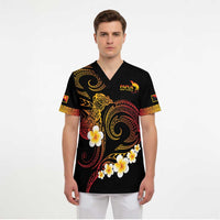 Personalised Papua New Guinea Sepik Scrub Top Plumeria Floral Tribal Pattern - Polynesian Pride