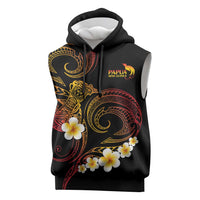 Personalised Papua New Guinea Sepik Sleeveless Hoodie Plumeria Floral Tribal Pattern - Polynesian Pride