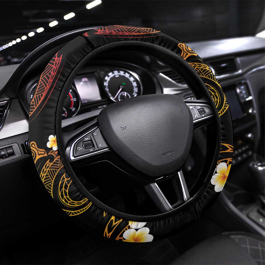 Papua New Guinea Sepik Steering Wheel Cover Plumeria Floral Tribal Pattern - Polynesian Pride