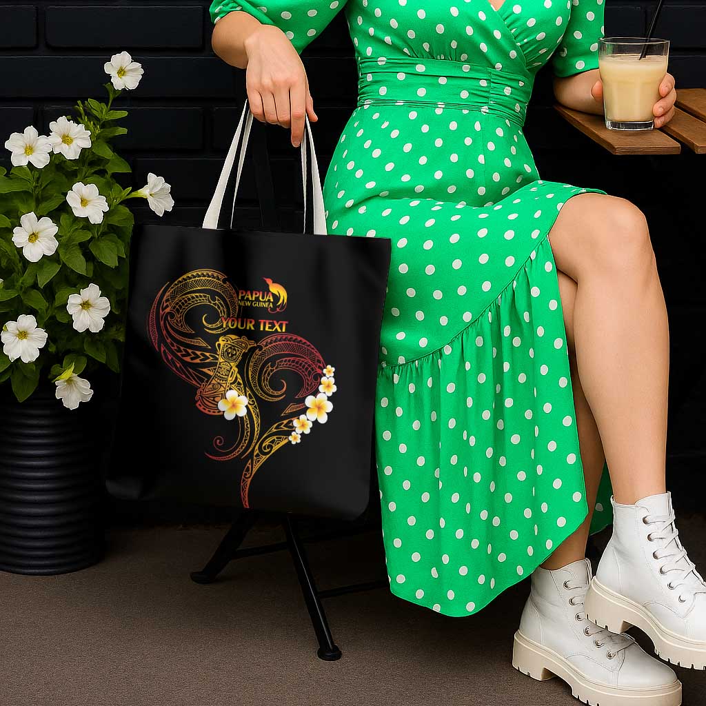 Personalised Papua New Guinea Sepik Tote Bag Plumeria Floral Tribal Pattern - Polynesian Pride
