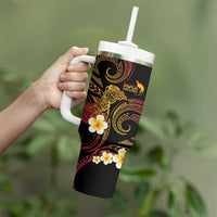 Personalised Papua New Guinea Sepik Tumbler With Handle Plumeria Floral Tribal Pattern - Polynesian Pride