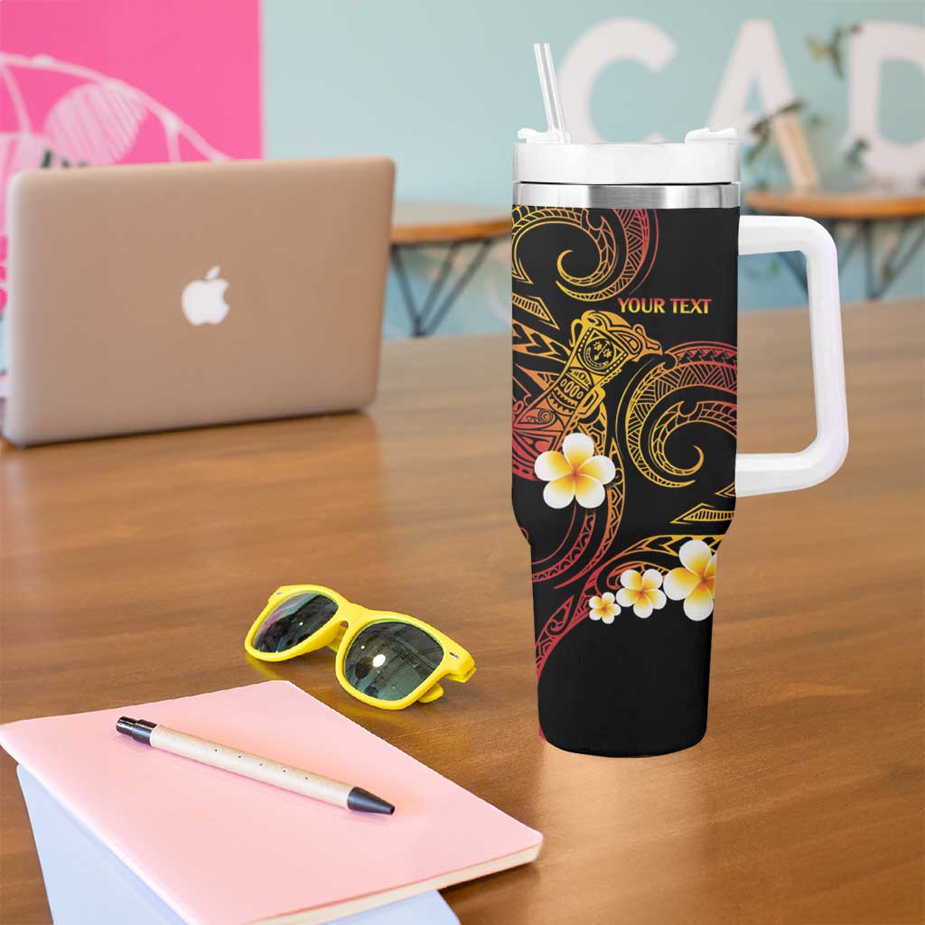 Personalised Papua New Guinea Sepik Tumbler With Handle Plumeria Floral Tribal Pattern - Polynesian Pride