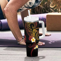 Personalised Papua New Guinea Sepik Tumbler With Handle Plumeria Floral Tribal Pattern - Polynesian Pride
