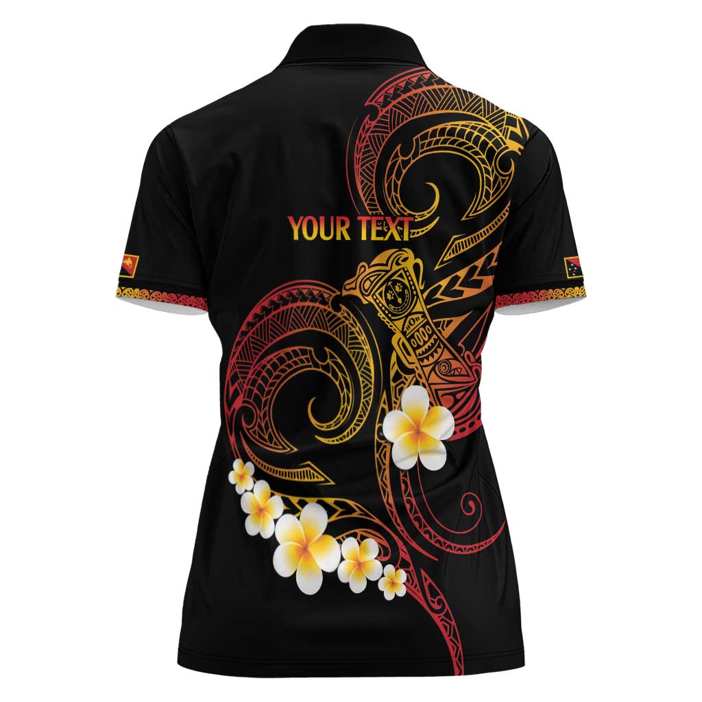 Personalised Papua New Guinea Sepik Women Polo Shirt Plumeria Floral Tribal Pattern - Polynesian Pride