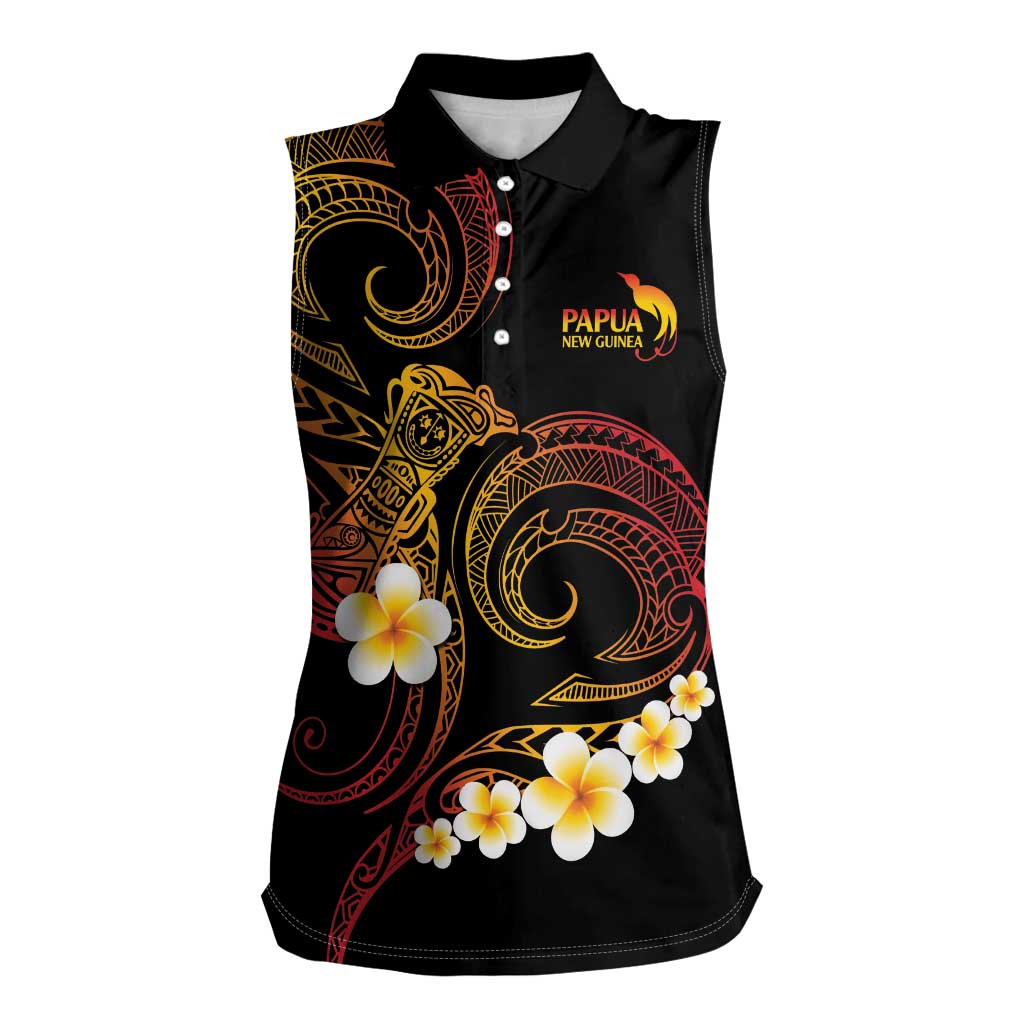 Personalised Papua New Guinea Sepik Women Sleeveless Polo Shirt Plumeria Floral Tribal Pattern - Polynesian Pride