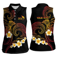 Personalised Papua New Guinea Sepik Women Sleeveless Polo Shirt Plumeria Floral Tribal Pattern - Polynesian Pride