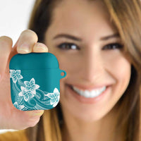 Polynesian Plumeria Flowers Tribal AirPods Case Pacific Tattoo Teal Style - Polynesian Pride