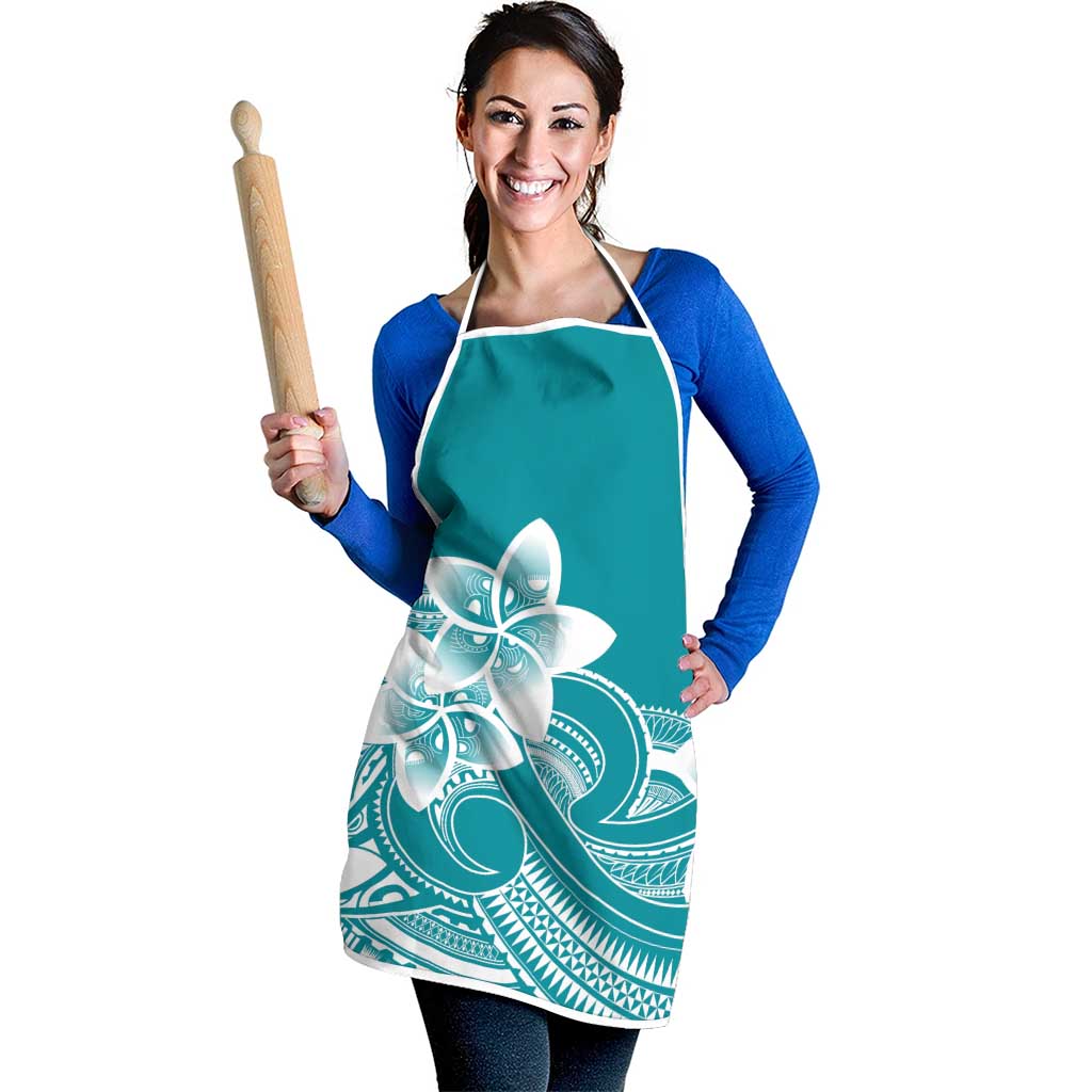 Polynesian Plumeria Flowers Tribal Apron Pacific Tattoo Teal Style - Polynesian Pride
