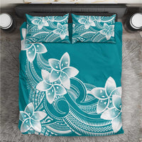 Polynesian Plumeria Flowers Tribal Bedding Set Pacific Tattoo Teal Style - Polynesian Pride